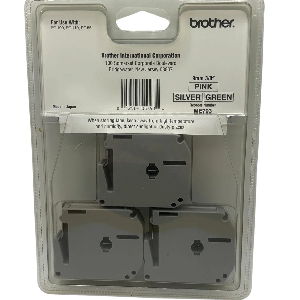 Brother P-Touch M Tape 3 pk 9mm 3/8 Pink‎ Green Silver ME793 PT-100 PT-110 PT-85